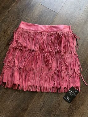 Fringed Pink Studded Mini Skirt